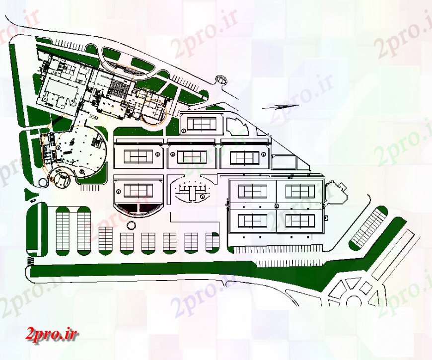دانلود نقشه هتل - رستوران - اقامتگاه طراحی منظر از منطقه هتل با جزئیات معماری 113 در 117 متر (کد133291)