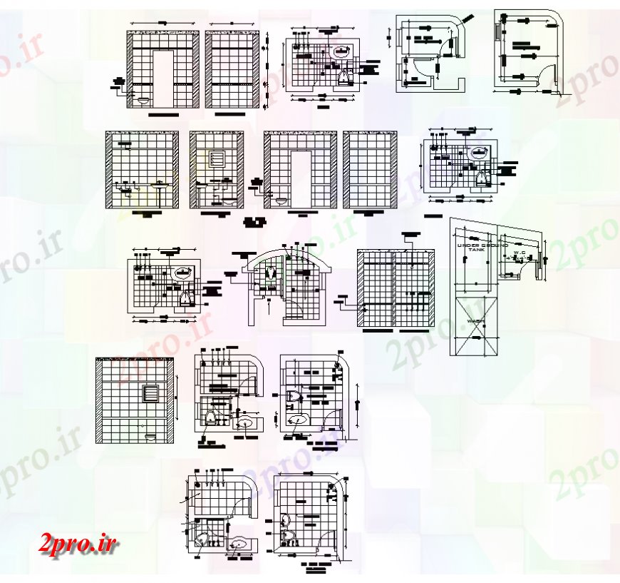 دانلود نقشه حمام مستر نما حمام دو بعدی چیدمان اتوکد 2 در 3 متر (کد133301)