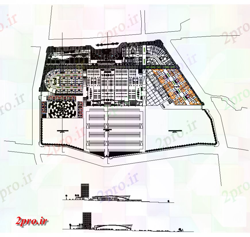 دانلود نقشه ساختمان اداری - تجاری - صنعتی تجاری جزئیات ساختمان نما طراحی  (کد133374)