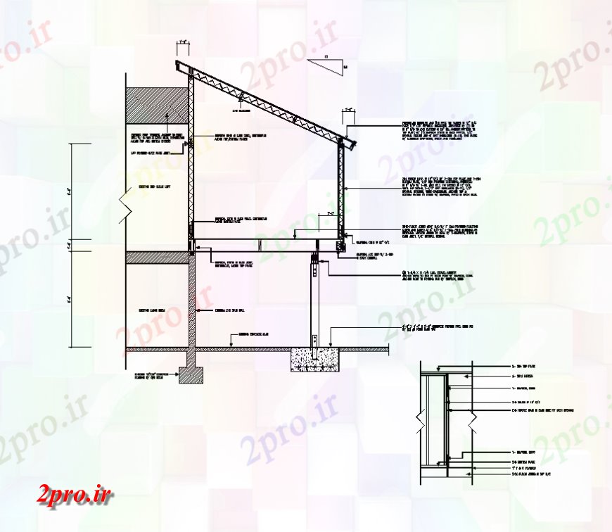 دانلود نقشه طراحی جزئیات ساختار ساختار دیوار و سقف طرحی بندی  نما  (کد133428)