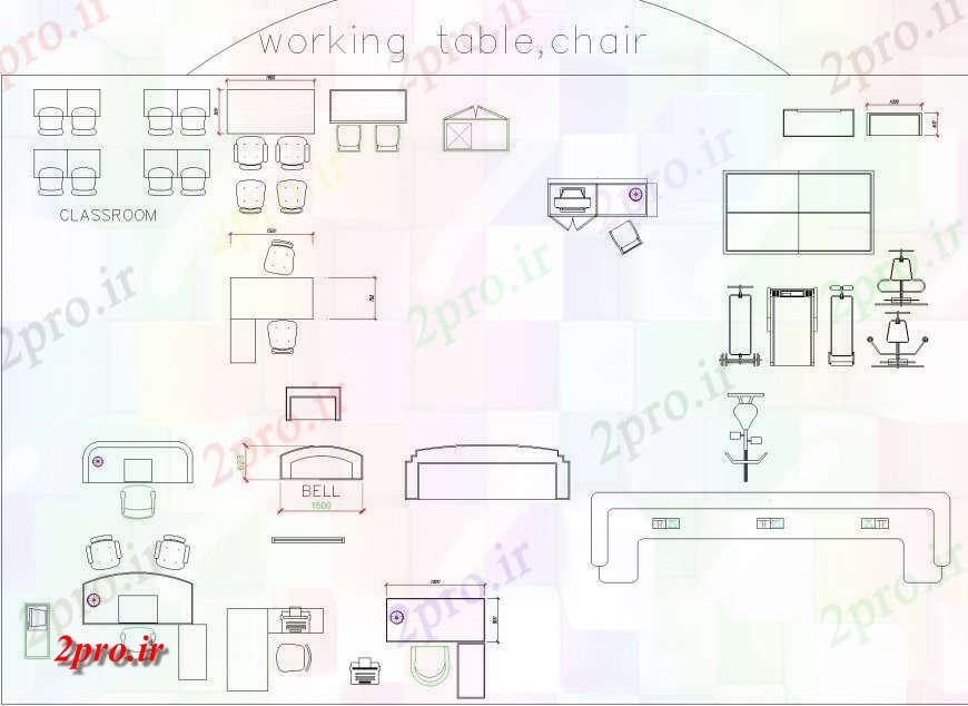 دانلود نقشه میز و صندلی میز کار و صندلی  (کد133451)