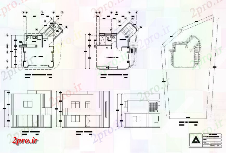 دانلود نقشه مسکونی ، ویلایی ، آپارتمان خانه در طرحی دریایی و نما چیدمان 8 در 11 متر (کد133470)