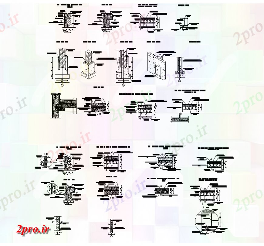 دانلود نقشه طراحی جزئیات ساختار ساختار دیوار ها و جای پای طرحی  (کد133510)