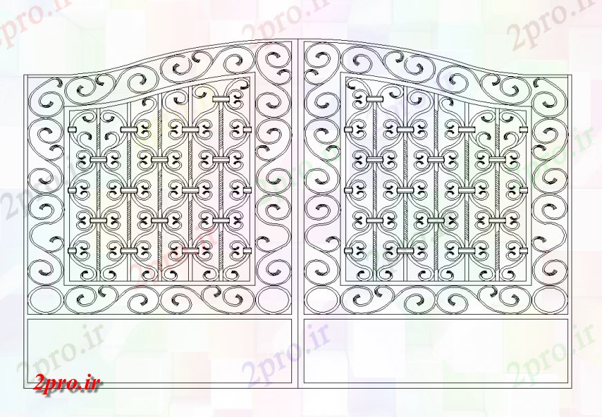 دانلود نقشه جزئیات طراحی در و پنجره  طراحی دروازه آهن با نما درب (کد133515)