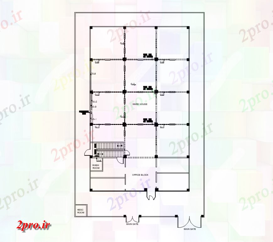 دانلود نقشه کارخانه صنعتی  ، کارگاه طرحی ساختمان انبار طرح (کد133542)