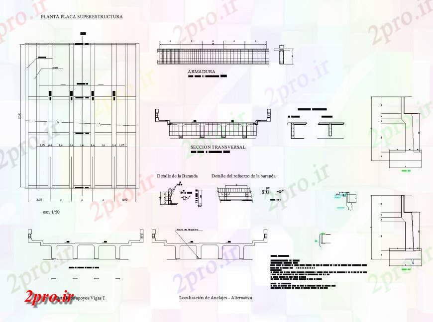 دانلود نقشه جزئیات ساخت پل نوع پل طرحی سنگ پرچم پرتو و بخش  چیدمان (کد133568)