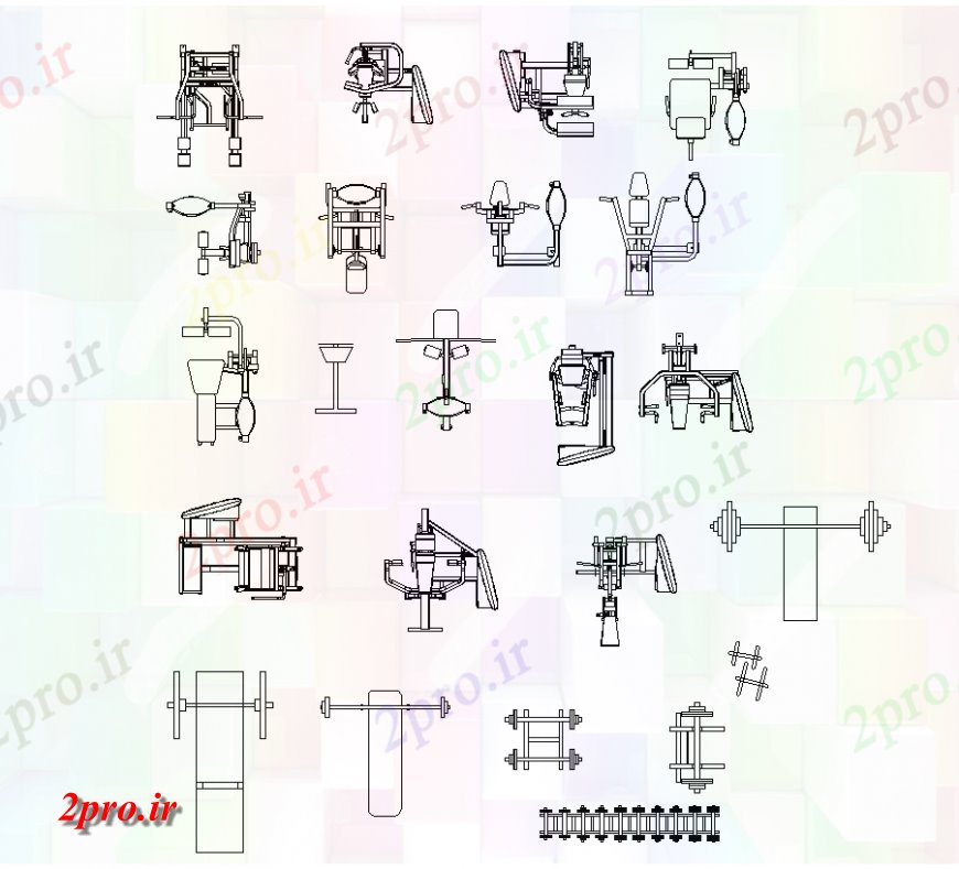 دانلود نقشه ورزشگاه ، سالن ورزش ، باشگاه ورزش طراحی تجهیزات برای جیم منطقه (کد133663)