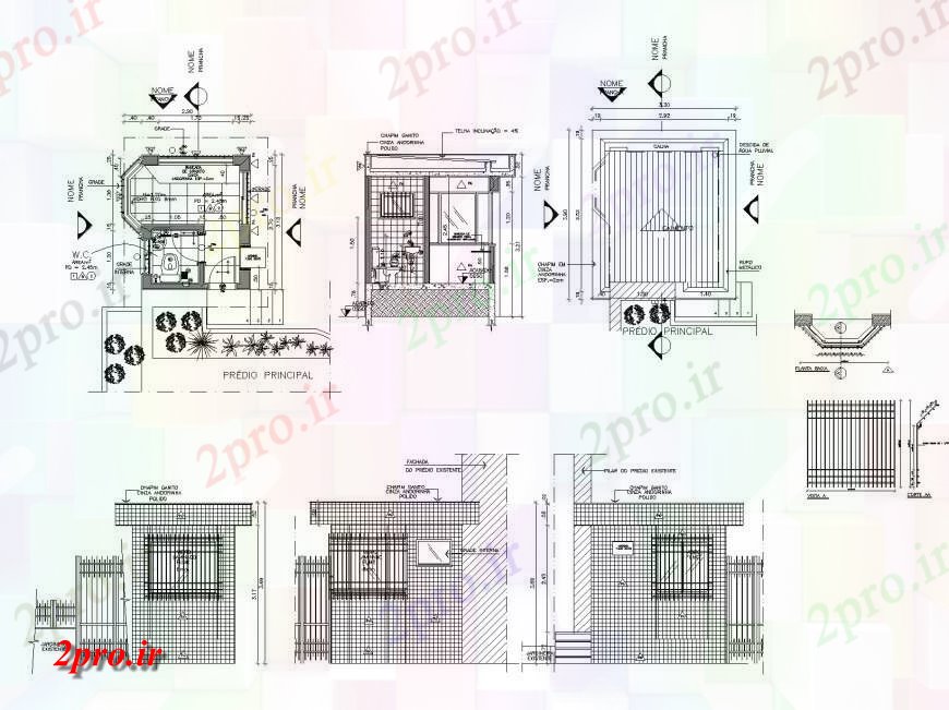 دانلود نقشه مسکونی ، ویلایی ، آپارتمان طرحی کابین اصلی، نما و بخش 3 در 3 متر (کد133710)