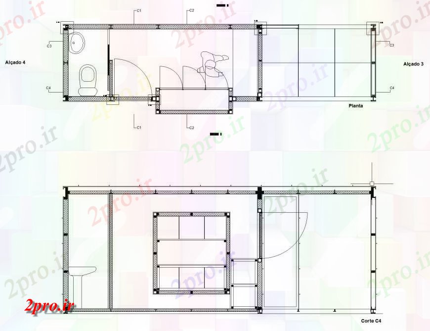 دانلود نقشه مسکونی  ، ویلایی ، آپارتمان  برنامه و بخش کابین  جزئیات  (کد133735)