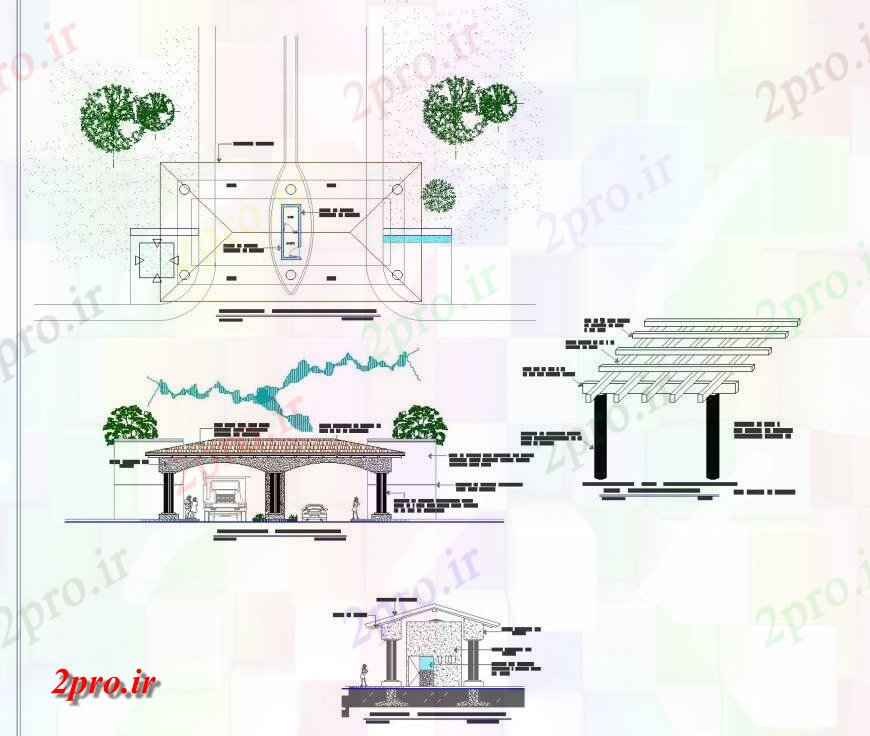 دانلود نقشه ساختمان اداری - تجاری - صنعتی برنامه و بخش دروازه اصلی جزئیات (کد133739)