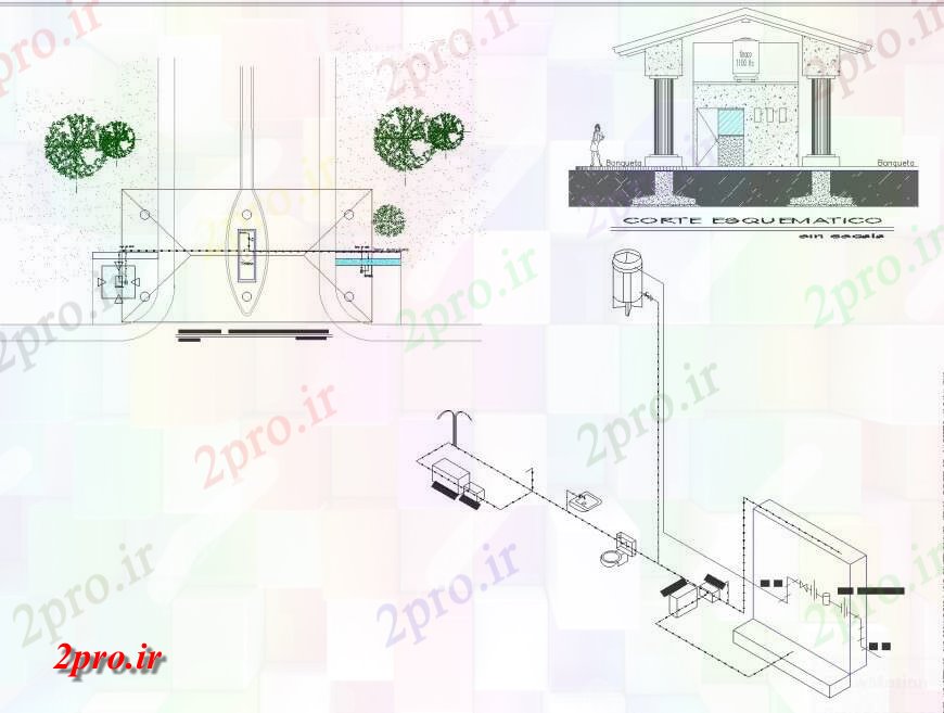 دانلود نقشه جزئیات لوله کشی خط آب ایزومتریک   (کد133740)