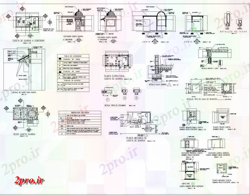 دانلود نقشه مسکونی  ، ویلایی ، آپارتمان  طرحی پاسدارخانه، نما و بخش (کد133742)