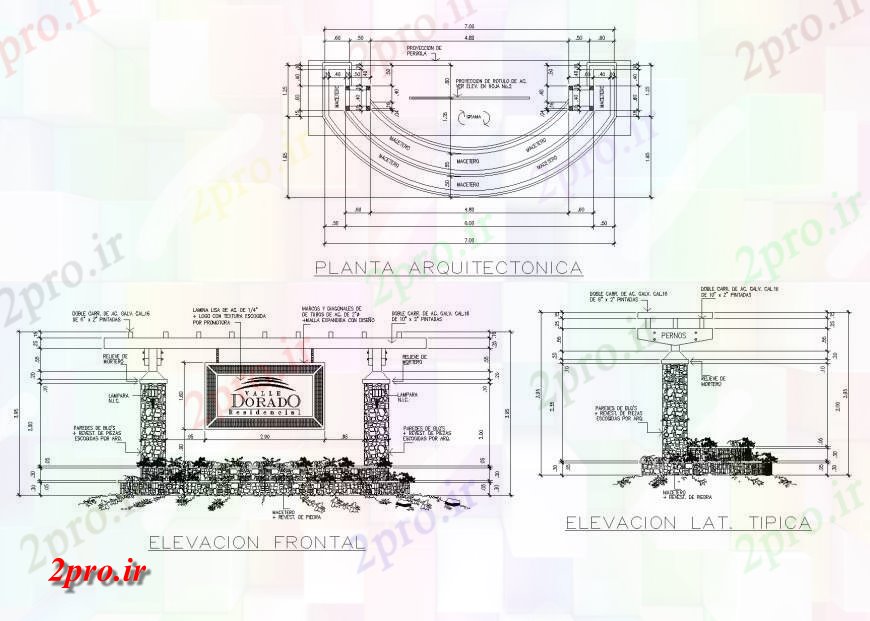 دانلود نقشه جزئیات طراحی در و پنجره  طرحی دروازه اصلی و نما  چیدمان (کد133744)