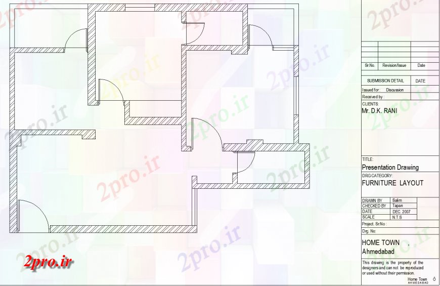 دانلود نقشه مسکونی ، ویلایی ، آپارتمان طرحی خانه با یک جزئیات یک 7 در 9 متر (کد133760)