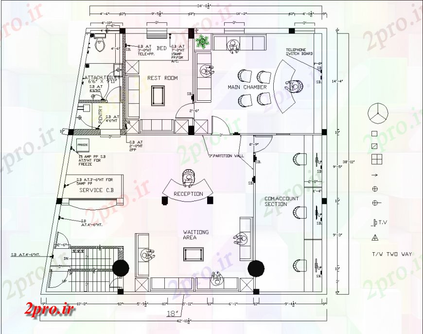 دانلود نقشه جزئیات و طراحی داخلی دفتر طرحی دفتر با جزئیات 12 در 13 متر (کد133761)