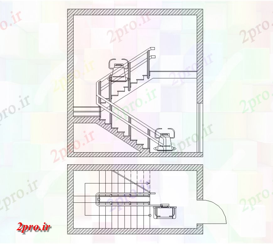 دانلود نقشه  جزئیات آسانسور و    بستر های ی برای افراد معلول برنامه ریزی و نما با  معماری (کد133762)