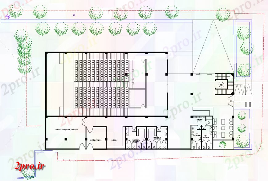 دانلود نقشه جزئیات و طراحی داخلی دفتر یک برنامه دفتر را با اطلاعات 25 در 43 متر (کد133767)
