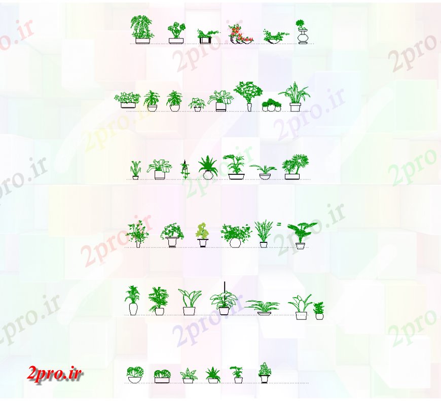 دانلود نقشه درختان و گیاهان گلدان گل با گیاه انواع مختلف طراحی (کد133774)