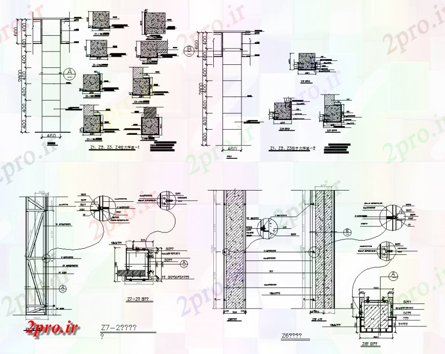 دانلود نقشه جزئیات ستون طراحی ساخت و ساز از طرحی ستون و نما (کد133792)