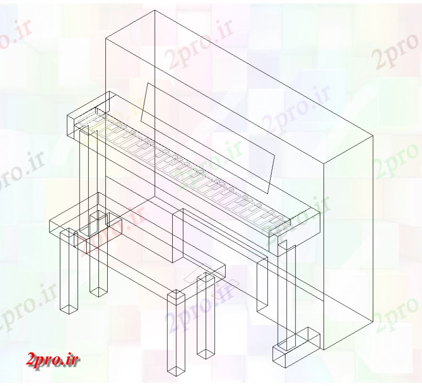 دانلود نقشه بلوک ، آرام ، نماد طراحی ایزومتریک از پیانو با ابزار موسیقی بلوک (کد133860)