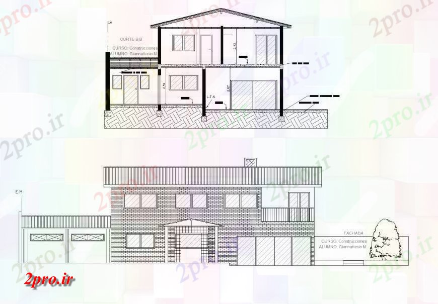 دانلود نقشه مسکونی  ، ویلایی ، آپارتمان  نما و بخش خانه  طرح (کد133880)