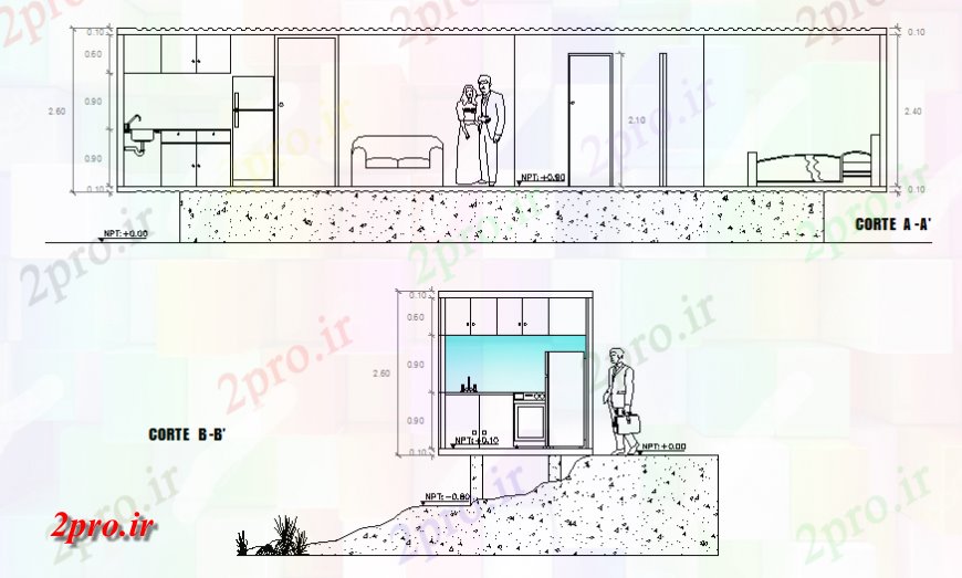 دانلود نقشه آشپزخانه داخلی مفهوم طراحی نما جزئیات مقطعی (کد133904)