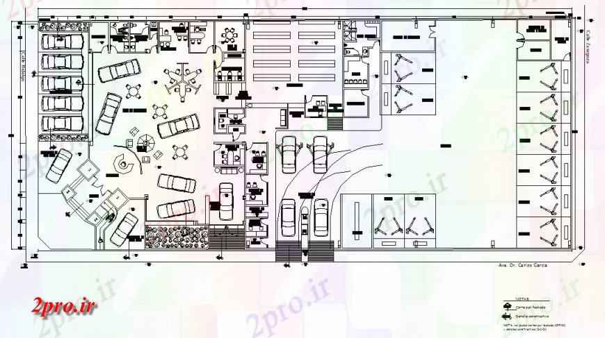 دانلود نقشه ساختمان اداری - تجاری - صنعتی دفتر و پارکینگ خودرو (کد133910)