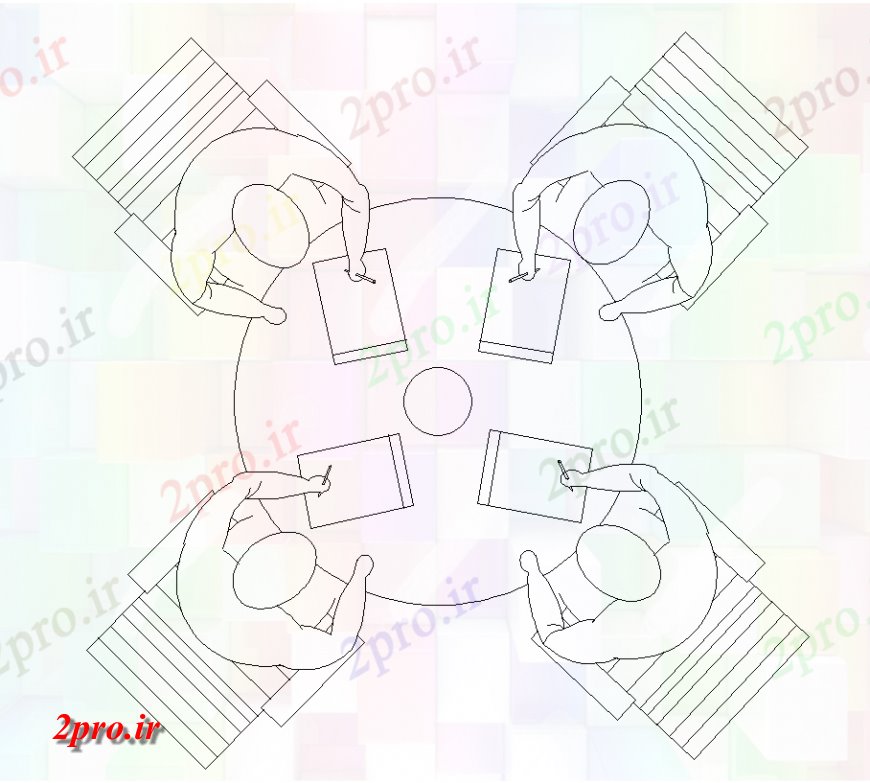 دانلود نقشه بلوک میز و صندلیمیز گرد با طراحی صندلی در طرحی از جزئیات مبلمان (کد133924)