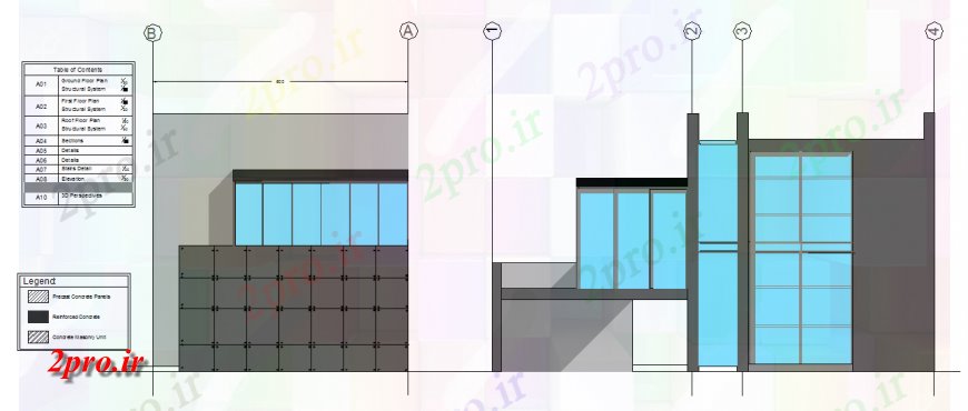 دانلود نقشه ساختمان اداری - تجاری - صنعتی  جزئیات تماس کنار یک ساختمان نما (کد133925)