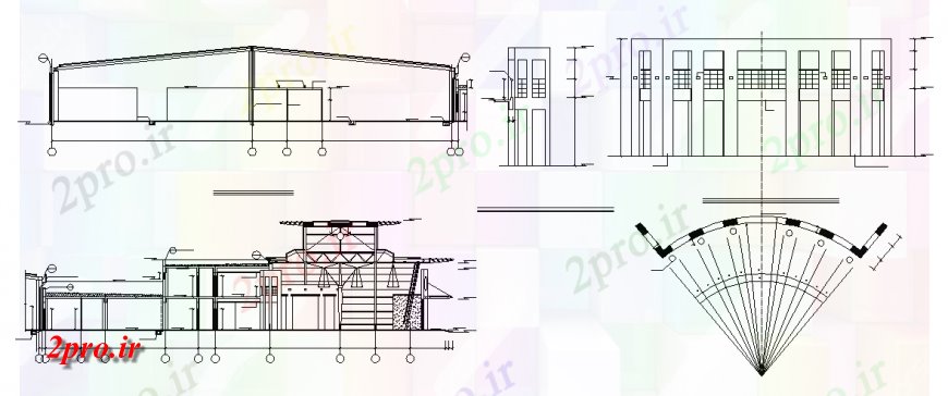 دانلود نقشه ساختمان اداری - تجاری - صنعتی جزئیات مقطعی مختلف با نما یک ساختمان (کد133931)