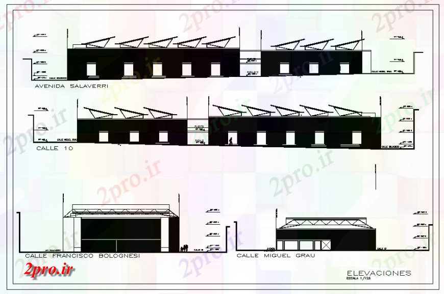 دانلود نقشه ساختمان اداری - تجاری - صنعتی مفهوم بیرونی ساختمان مقابل  نما (کد133958)