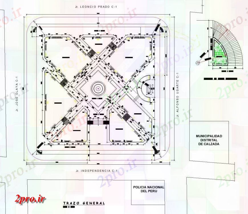 دانلود نقشه طراحی جزئیات تقویت کننده تراس میدان شهری یا پلان مربع  چیدمان (کد133966)