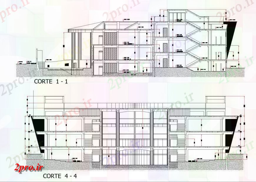 دانلود نقشه ساختمان اداری - تجاری - صنعتی بخش Universitary طراحی 32 در 42 متر (کد133968)