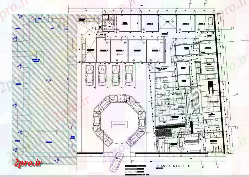 دانلود نقشه ساختمان اداری - تجاری - صنعتی آبگرم Trujillo در جزئیات برنامه ریزی 26 در 27 متر (کد133973)