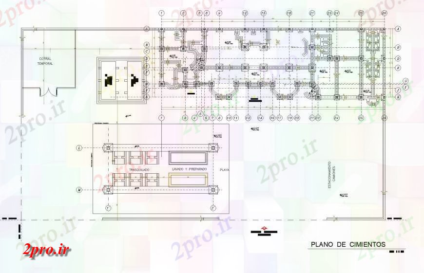 دانلود نقشه طراحی اتوکد پایه بنیاد مرکز صنعتگر 12 در 38 متر (کد133987)