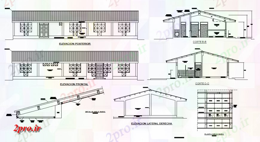 دانلود نقشه ساختمان اداری - تجاری - صنعتی نما بخشی از یک ساختمان (کد133991)