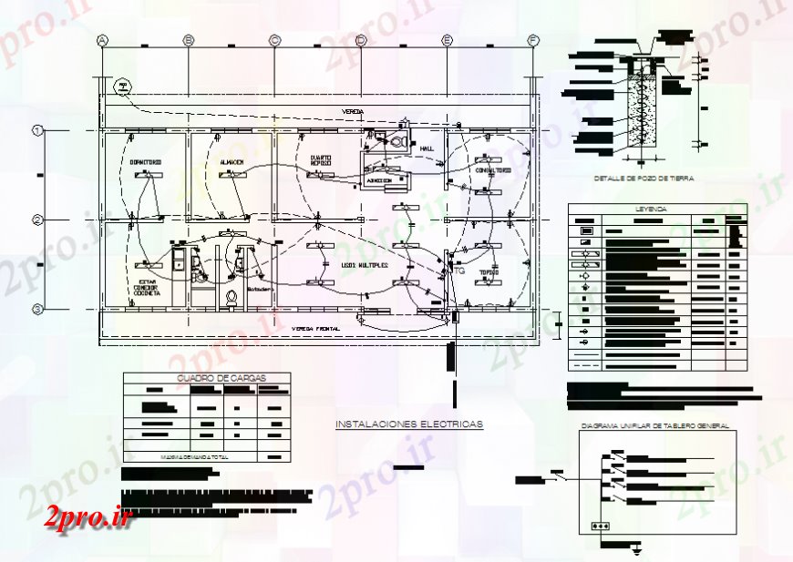 دانلود نقشه طراحی داخلی بالای صفحه  برق طرحی جزئیات (کد134024)