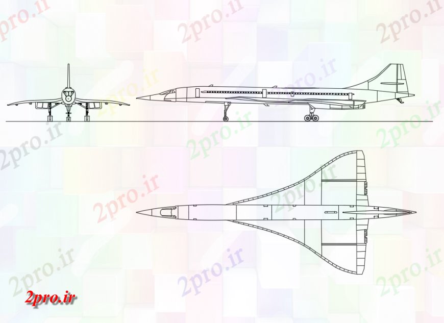 دانلود نقشه بلوک وسایل نقلیه هواپیمای جنگنده کنکورد تمام سطوح طرفه  (کد134072)