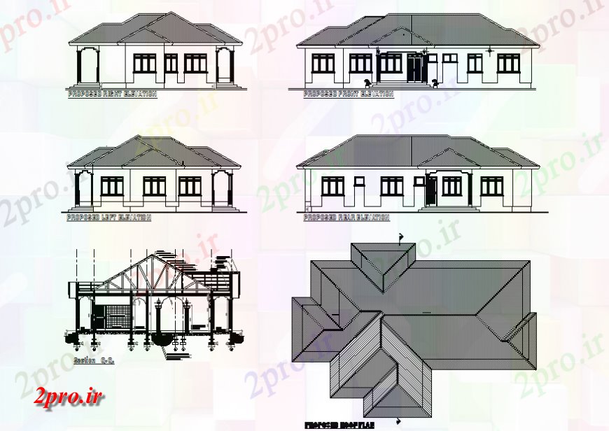 دانلود نقشه مسکونی  ، ویلایی ، آپارتمان  ویلایی همه طرف نما مقطعی جزئیات (کد134073)