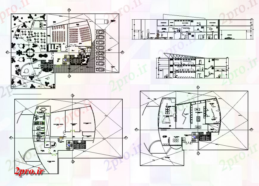 دانلود نقشه جزئیات پروژه های معماری عمومی طرحی و نما موزه هنر مدرن طراحی 26 در 37 متر (کد134139)