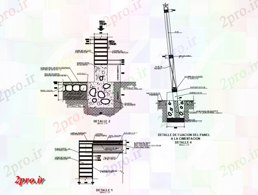 دانلود نقشه طراحی جزئیات ساختار جزئیات رفع پانل به پایه و اساس ساختار (کد134159)