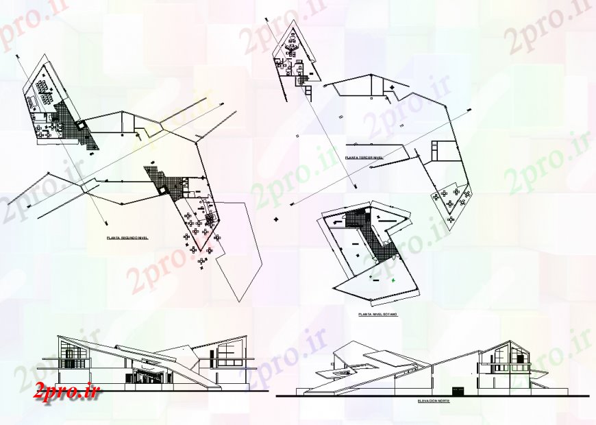 دانلود نقشه جزئیات پروژه های معماری عمومی طرحی طبقه از طرحی موزه هنر با نما 14 در 69 متر (کد134184)