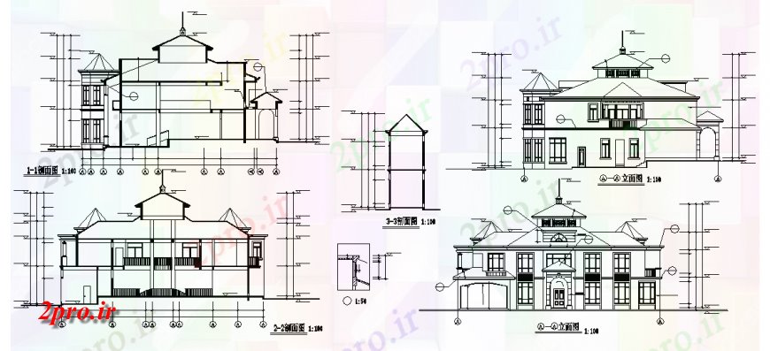 دانلود نقشه مسکونی  ، ویلایی ، آپارتمان  نما ویلا و  صفحه طراحی جزئیات (کد134200)