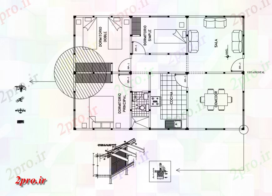 دانلود نقشه مسکونی ، ویلایی ، آپارتمان Vivinda یک خانواده طرحی خانه طرح 7 در 11 متر (کد134202)