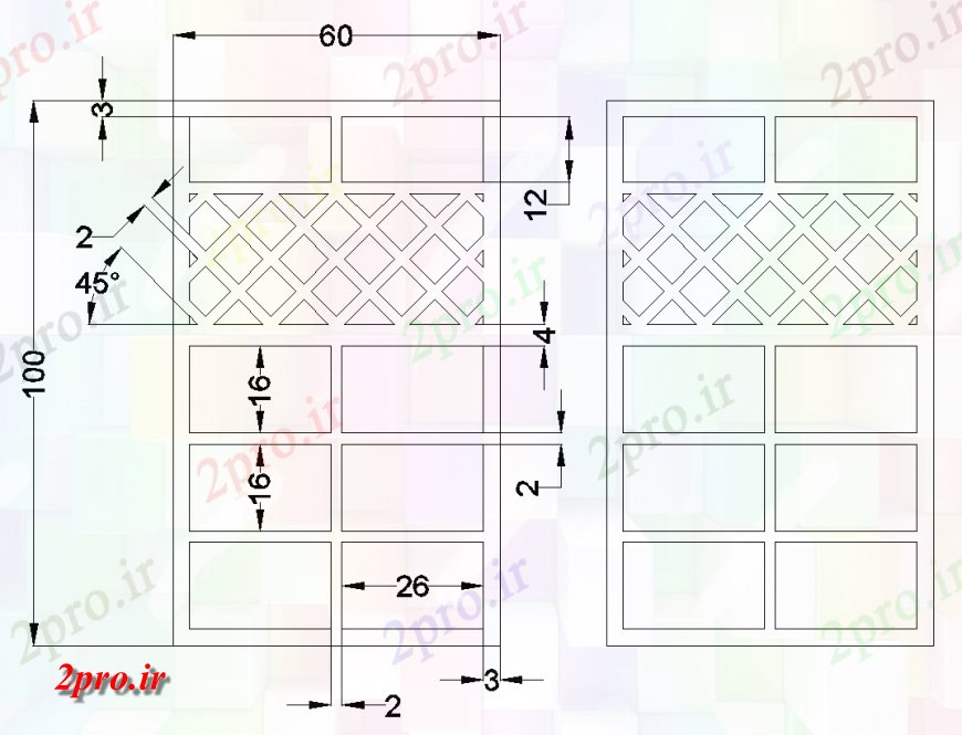 دانلود نقشه جزئیات طراحی در و پنجره  نما طراحی درب با درب و پنجره بلوک جزئیات (کد134204)