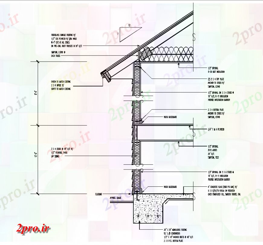 دانلود نقشه طراحی اتوکد پایه دیوار و پایه و اساس ستون جزئیات نما با طراحی ساخت و ساز (کد134224)
