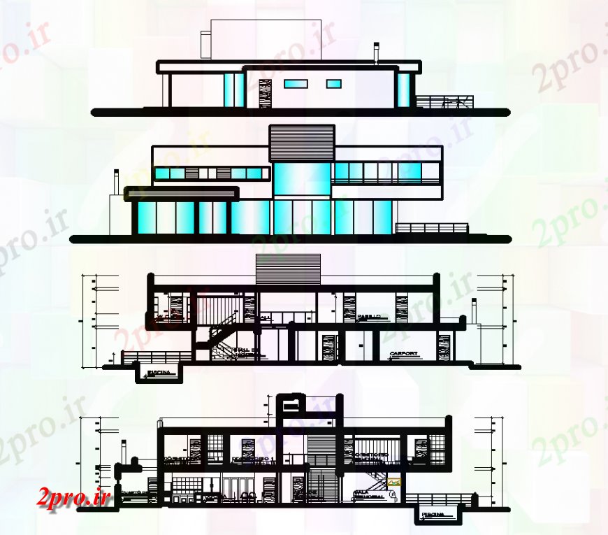 دانلود نقشه مسکونی  ، ویلایی ، آپارتمان  نمای با جزئیات طراحی معماری خانه (کد134261)