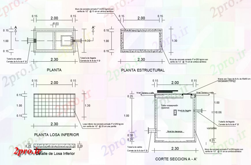 دانلود نقشه طراحی جزئیات ساختار جزئیات پایین تر فشار دال ساختار نوع جعبه شکن (کد134287)