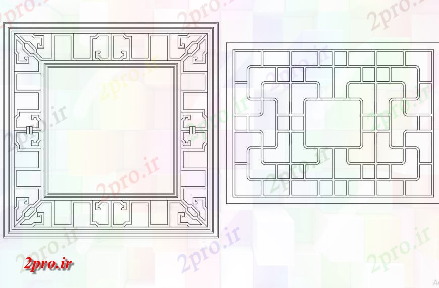 دانلود نقشه جزئیات طراحی در و پنجره  شکل مربع پنجره جزئیات (کد134293)