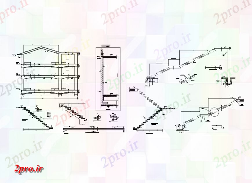 دانلود نقشه جزئیات پله و راه پله   خانه راه پله ساختار ساخت و ساز را با اطلاعات مقطعی برش  (کد134313)